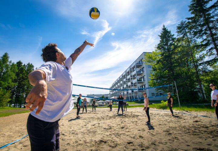 Groupe qui joue au volleyball.